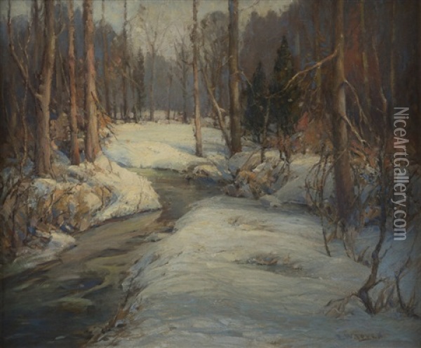 Woodland Brook A.k.a. Snows Of March Oil Painting - Frank W. Loven