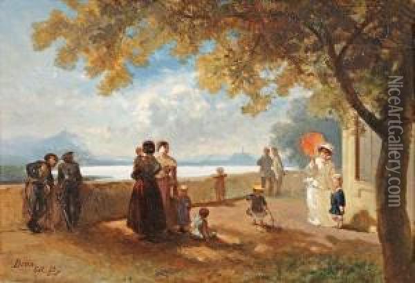 Promenade Sur Les Bords Du Rhin Oil Painting - Camille-Joseph-Etienne Roqueplan