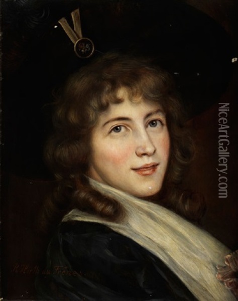 Portrait Eines Jungen Madchens Mit Aschblondem Haar, Sowie Weisem Schal Mit Rosafarbener Blute Oil Painting - Rudolf Hirth Du Frenes