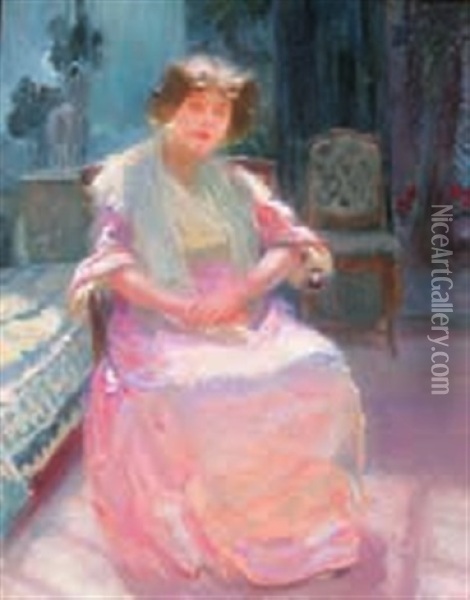 Jeune Femme Assise Dans Un Interieur Oil Painting - Albert Besnard