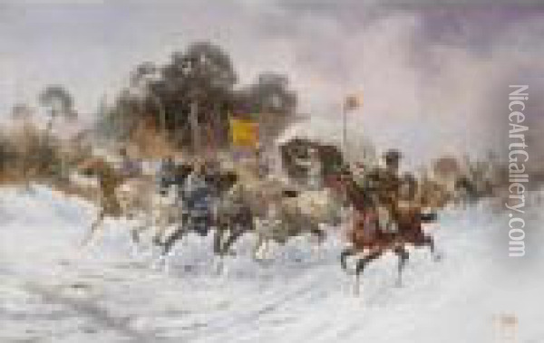 Battle Scene Oil Painting - Konstantin Stoilov