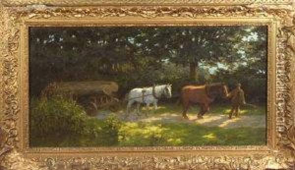 A Timber Cart On A Woodland Road Oil Painting - Edward Burgess Butler