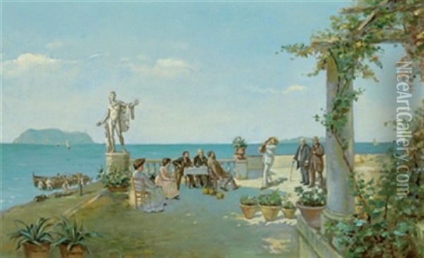 Musikalische Unterhaltung Auf Einer Sudlichen Terrasse Oil Painting - Canuto Borelli