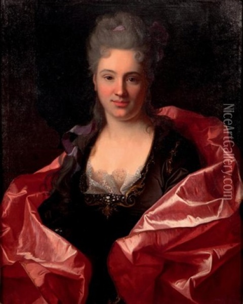 Portrait De Femme Au Manteau Rouge Oil Painting - Jean Ranc