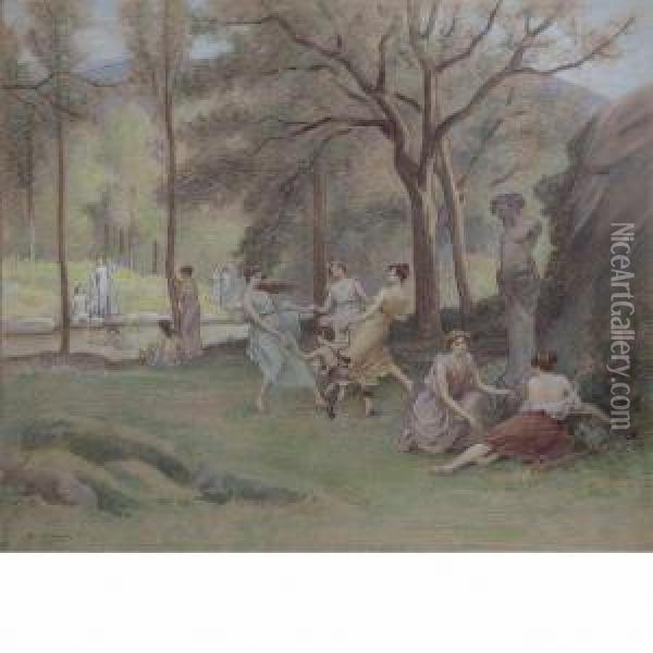 Nymphs By A Forest Pool Oil Painting - Jules Scalbert