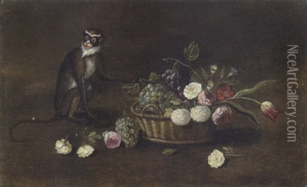 Stillleben Mit Meerkatze Oil Painting - Jan van Kessel the Elder