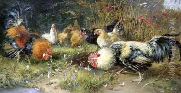 Poultry in a landscape Oil Painting - Bruno Andreas Liljefors