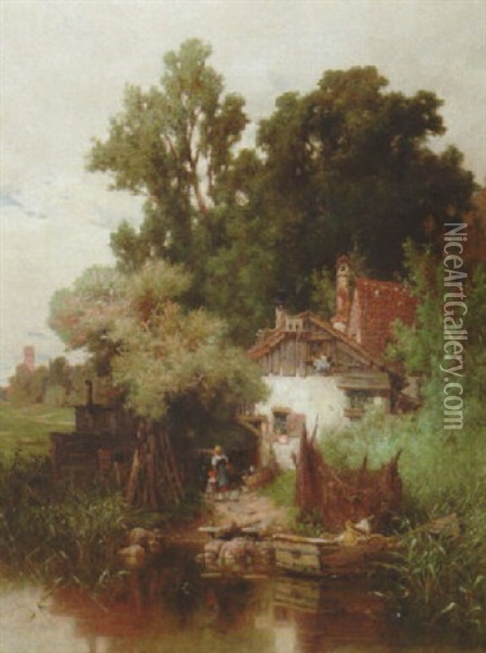 The Fisherman's Cottage Oil Painting - Andrew Fisher Bunner