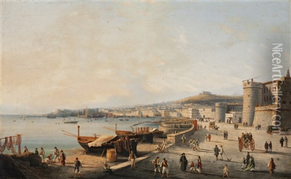 Vista De Napoles Desde El Puerto De La Marinella Oil Painting - Salvatore Candido