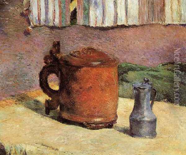 Still Clay Jug And Iron Mug Oil Painting - Paul Gauguin