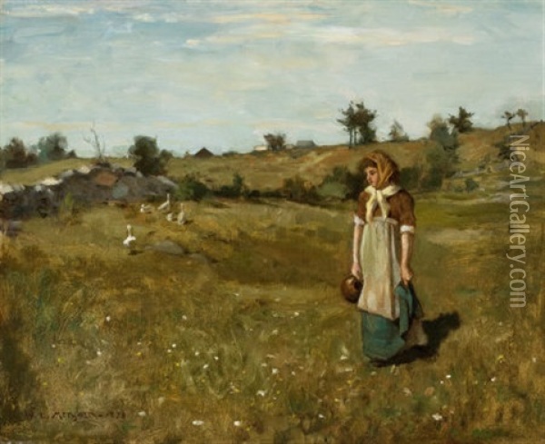 Woman In A Field Oil Painting - Willard Leroy Metcalf