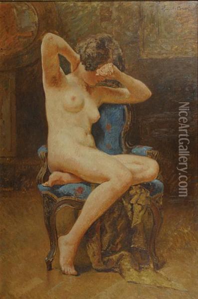 Zittend Naakt. Oil Painting - Emile Baes