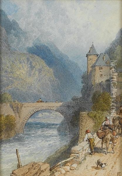 Figures By The Rhine Oil Painting - Myles Birket Foster