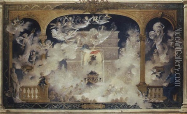 Esquisse Pour La Trinite Poetique: L'apotheose De Victor Hugo Oil Painting - Edouard-Marie-Guillaume Dubufe
