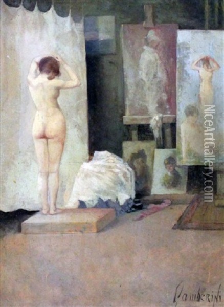 Nude In The Studio Oil Painting - Gioacchino Gamberini