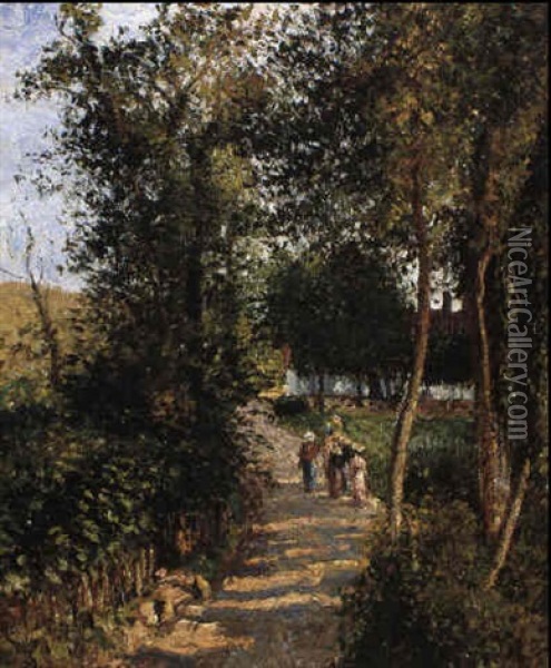 Route De Berneval-le-petit (maison Thievan) Oil Painting - Camille Pissarro