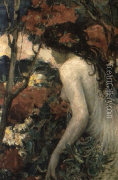 Nymph In A Floral Woodland Oil Painting - Robert Fowler