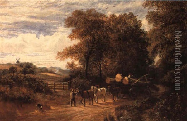 Carrying Trunks To The Sawmill Oil Painting - Alfred Augustus Glendening Sr.