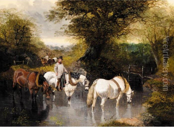 At The Ford Oil Painting - John Frederick Herring Snr