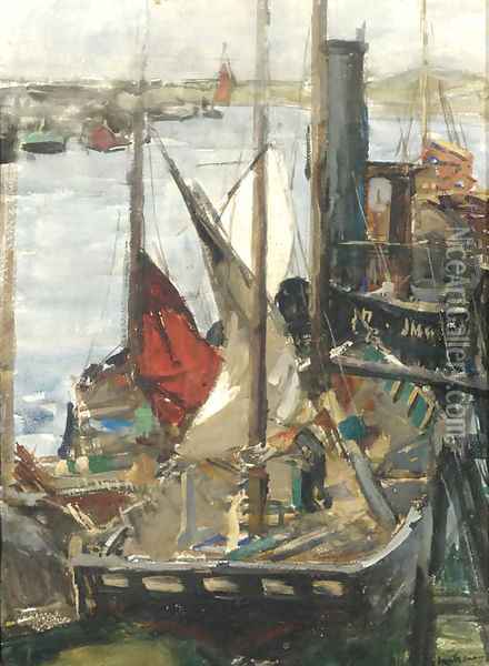 Sailing boats in a harbour Oil Painting - Floris Arntzenius