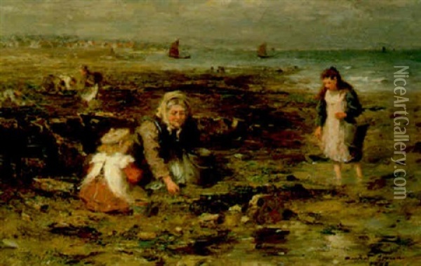The Mussel Gatherers Oil Painting - William Marshall Brown