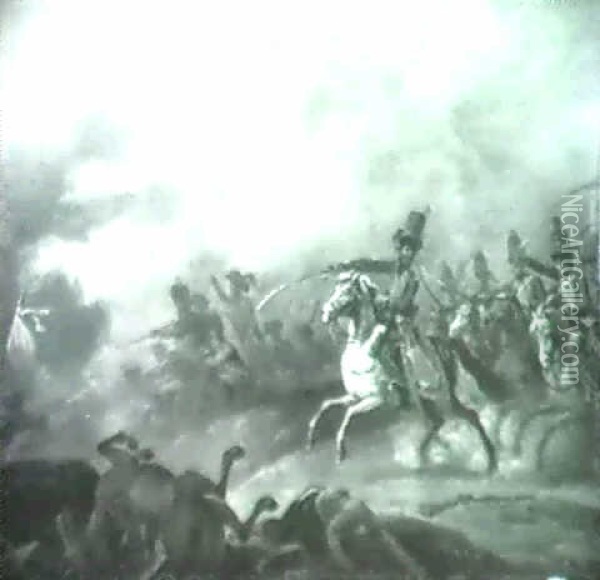 A Battle Scene Oil Painting - Jacques Bertaux