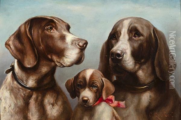Family Of German Shorthaired Pointers Oil Painting - Carl Reichert