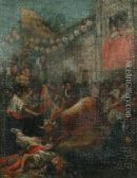 Bull Fighting; Napoleonic War Scene. Oil Painting - Eugenio Lucas Velasquez