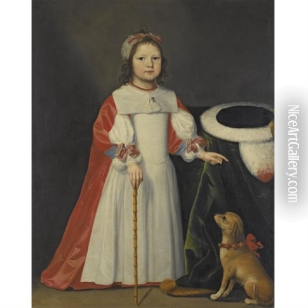 Portrait Of A Boy With A Dog Oil Painting - Cornelis Jonson Van Ceulen
