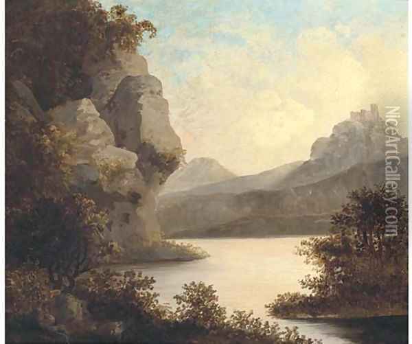 View of a lake, with a castle beyond Oil Painting - Richard Wilson