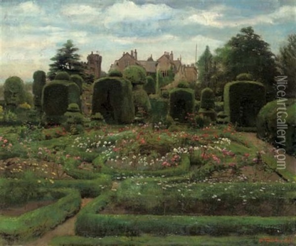 The Topiary Gardens, Levens Hall, Cumbria Oil Painting - Walter Frederick Roofe Tyndale