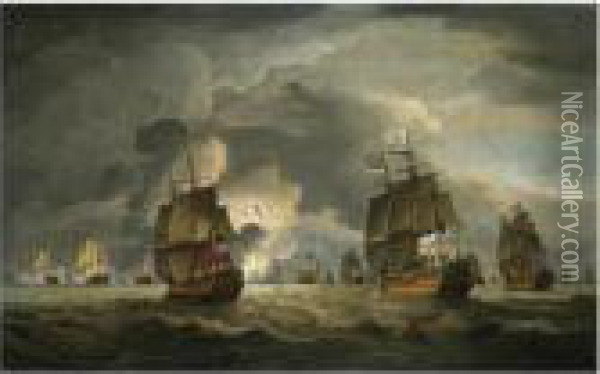 The Destruction Of The Santo Domingo, The Battle Of Cape Stvincent, 16th January 1780 Oil Painting - Thomas Luny
