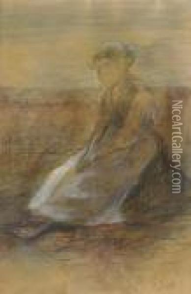 Contadina Seduta Nel Campo (sitzende Bauerin Im Feld) Oil Painting - Giovanni Segantini