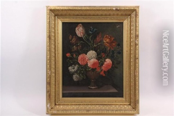 Still Life With Vase Of Flowers In The Dutch Style Oil Painting - Johann Wilhelm David Bantelmann