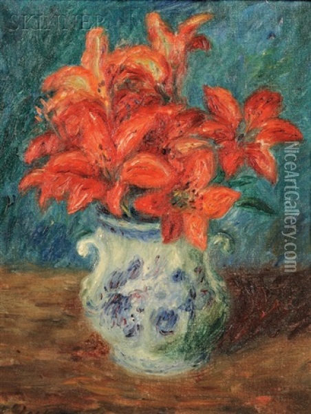 Still Life With Orange Lilies Oil Painting - William Glackens