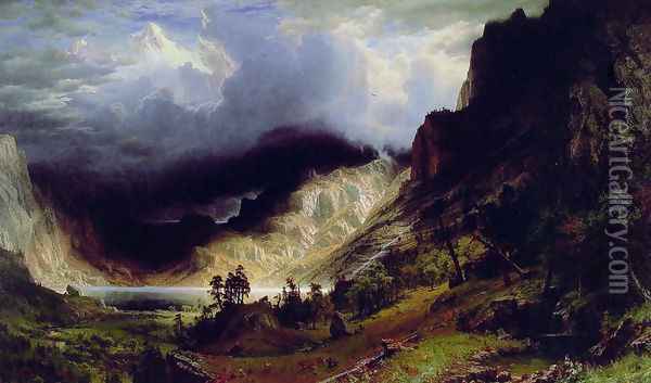 Storm in the Rocky Mountains, Mt. Rosalie, published 1869 Oil Painting - Albert Bierstadt