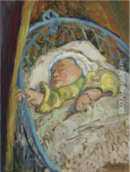 In The Cradle Oil Painting - Nikolai Aleksandrovich Tarkhov