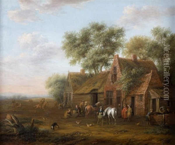 Le Repos Des Cavaliers Devant Une Auberge Oil Painting - Cornelisz van Essen