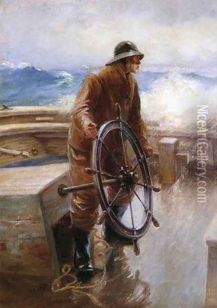 Fisherman at the Wheel Oil Painting - Augustus W. Buhler