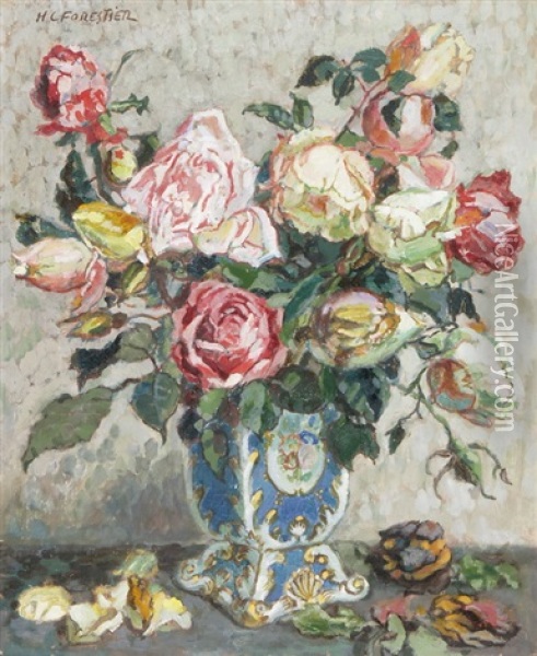 Strauss Rosen In Einer Vase Oil Painting - Henry-Claudius Forestier