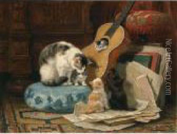 The Guitar Lesson Oil Painting - Henriette Ronner-Knip