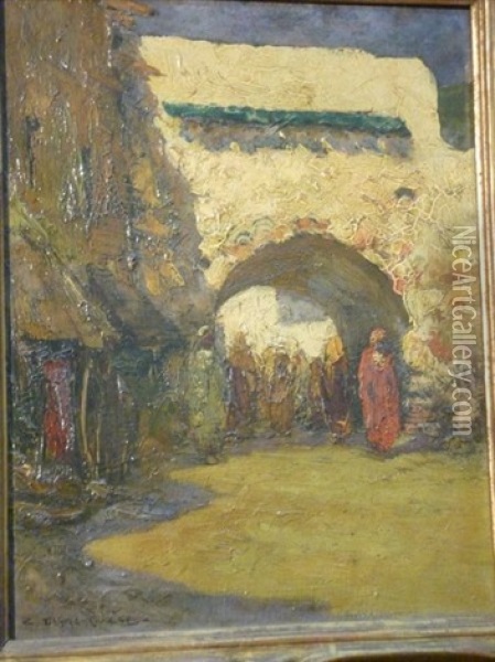 Porte Avec Bazar Oriental Et Personnages Oil Painting - Charles Henri Gaston Dagnac-Riviere