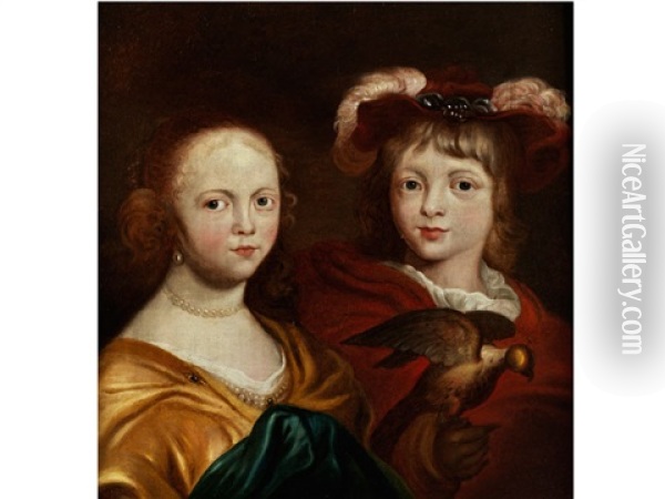 Kinderpaar Mit Einem Falken Oil Painting - Cornelis van Ceulen