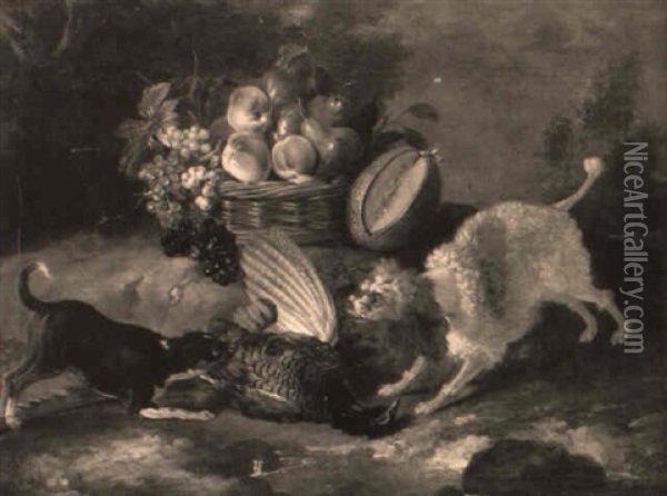 Chien Terrier Et Chien Barbet Montant La Garde Aupres D'un Faisan Mort Oil Painting - Jean-Baptiste Oudry