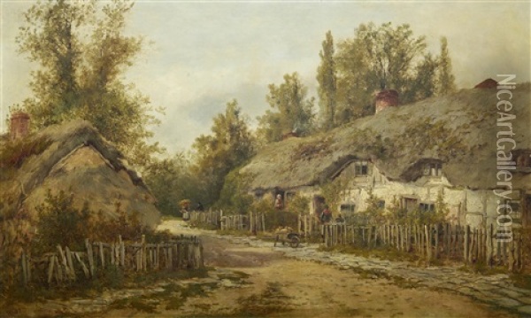 The Old Cottages At Steventon, Berkshire Oil Painting - William Raymond Dommersen
