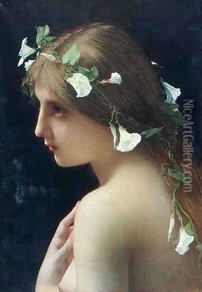 Nymph With Morning Glory Flowers Oil Painting - Jules Joseph Lefebvre