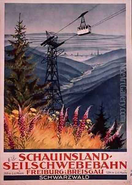 Poster of a Cable car in the Black Forest Germany Oil Painting - Walter Dillrier