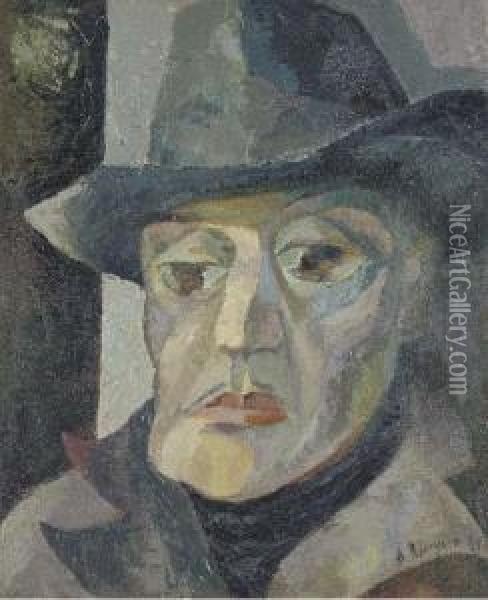 Portrait Of A Man Wearing A Hat Oil Painting - Aristarkh Vasilievic Lentulov