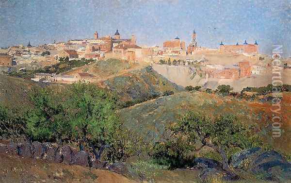 Vista de la parte occidental del norte de Toledo desde la vega baja Oil Painting - Aureliano de Beruete y Moret