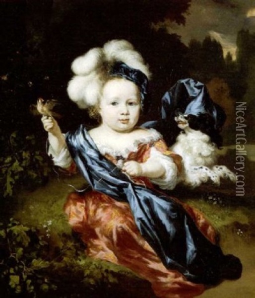Portrait D'un Enfant Avec Son Chien Oil Painting - Nicolaes Maes